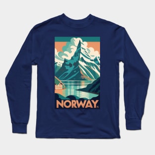 A Vintage Travel Art of the Fjords in Norway Long Sleeve T-Shirt